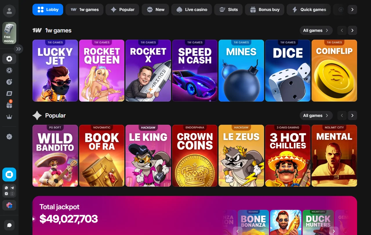 1win Casino catálogo de juegos y proveedores destacados