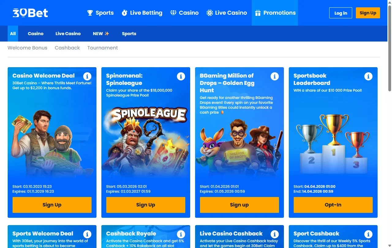 Slots y juegos disponibles en 30 bet Casino España catálogo
