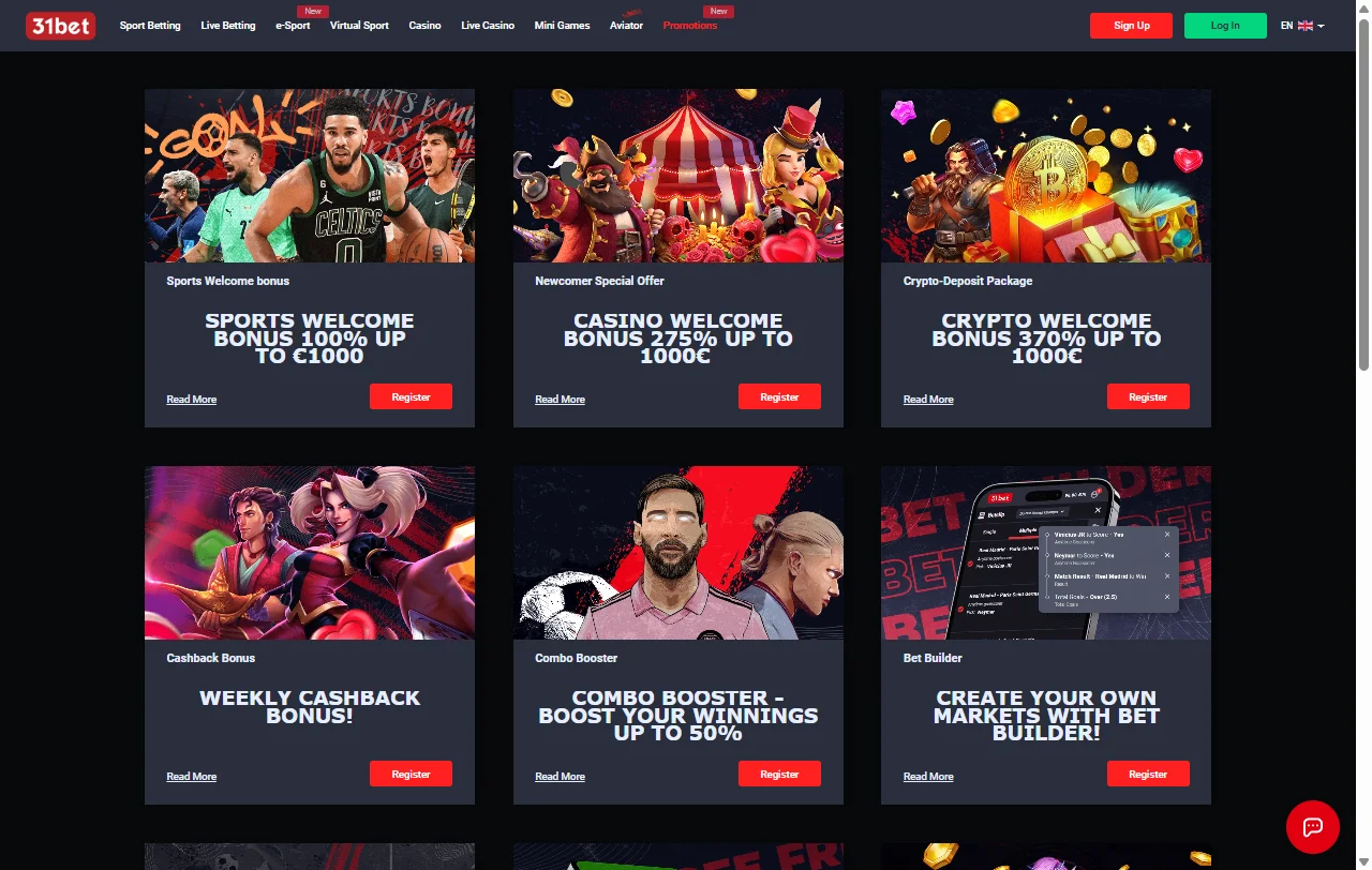 31bet Casino bonos de bienvenida y condiciones promocionales básicas