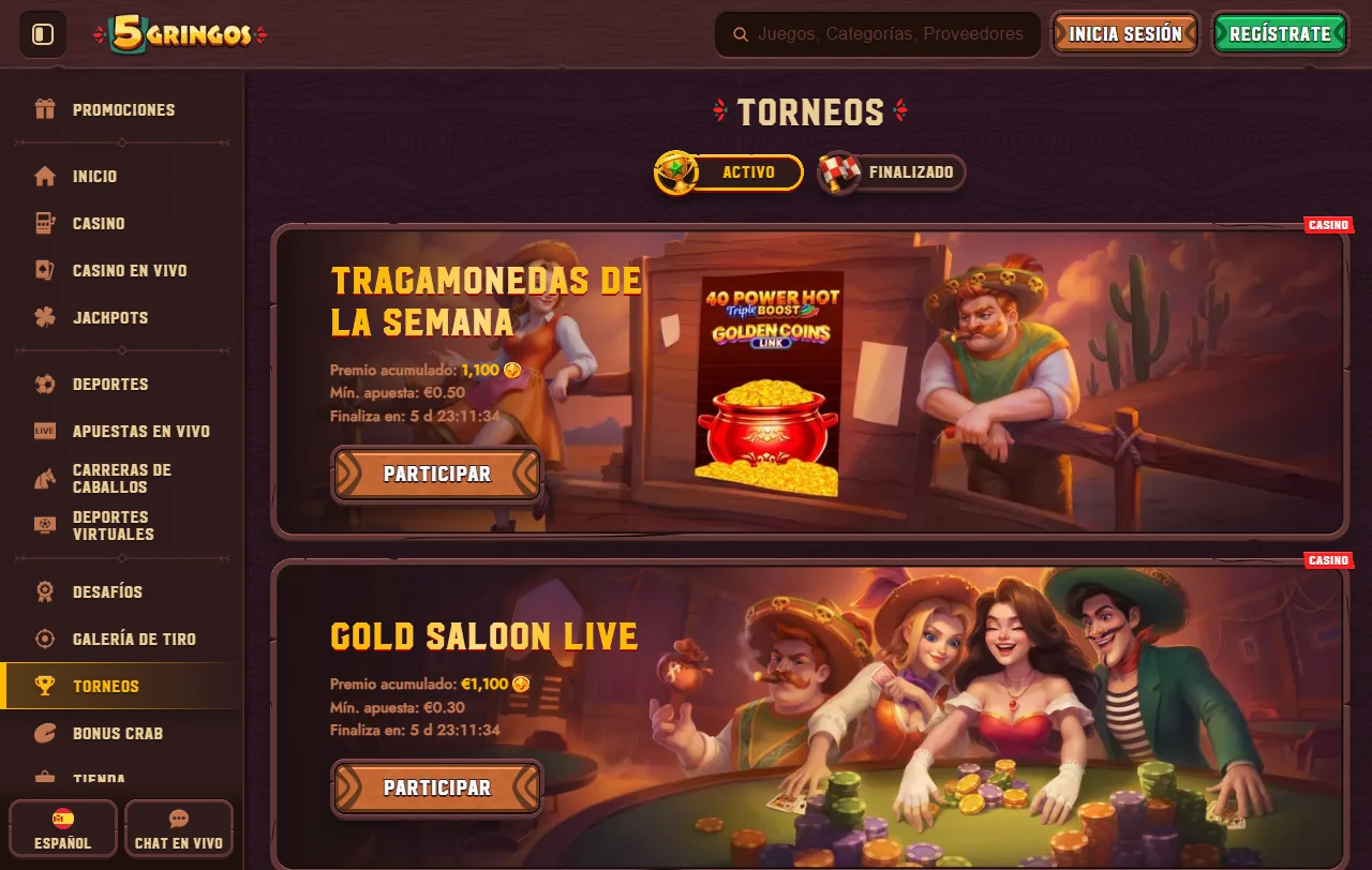 5Gringos Casino bonos, promociones y condiciones de bienvenida visibles