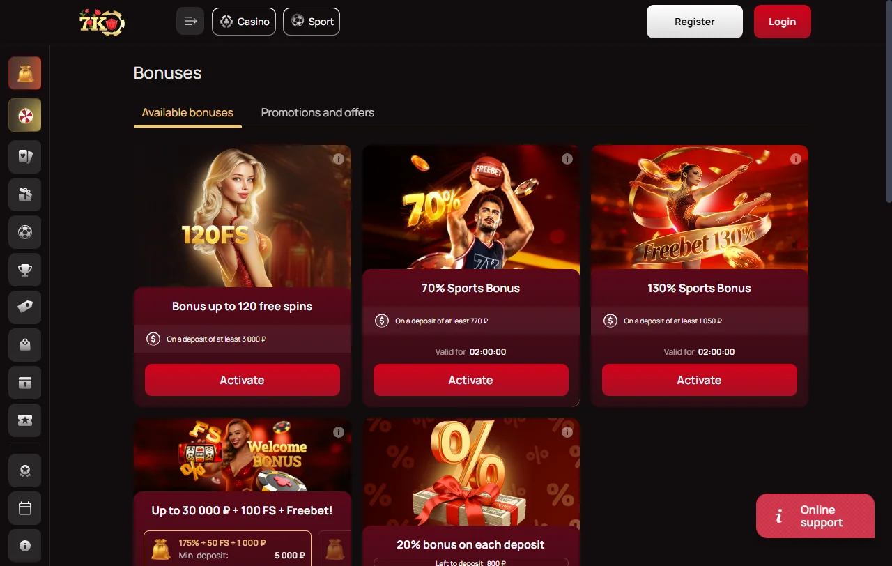 Catálogo de juegos en 7k Casino España - slots, ruleta en vivo y mesa de blackjack de proveedores internacionales