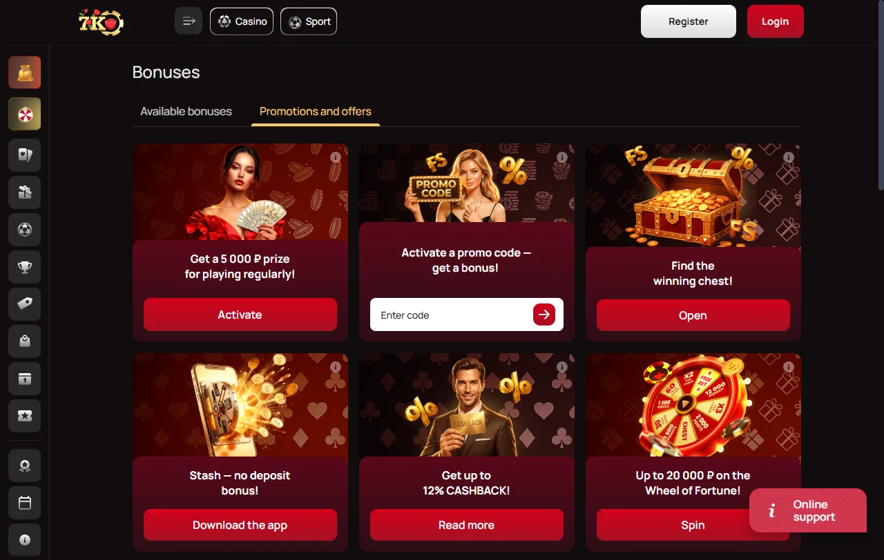 Bonificación de bienvenida en 7k Casino España - 100% hasta 500 EUR más 100 giros gratis con términos transparentes