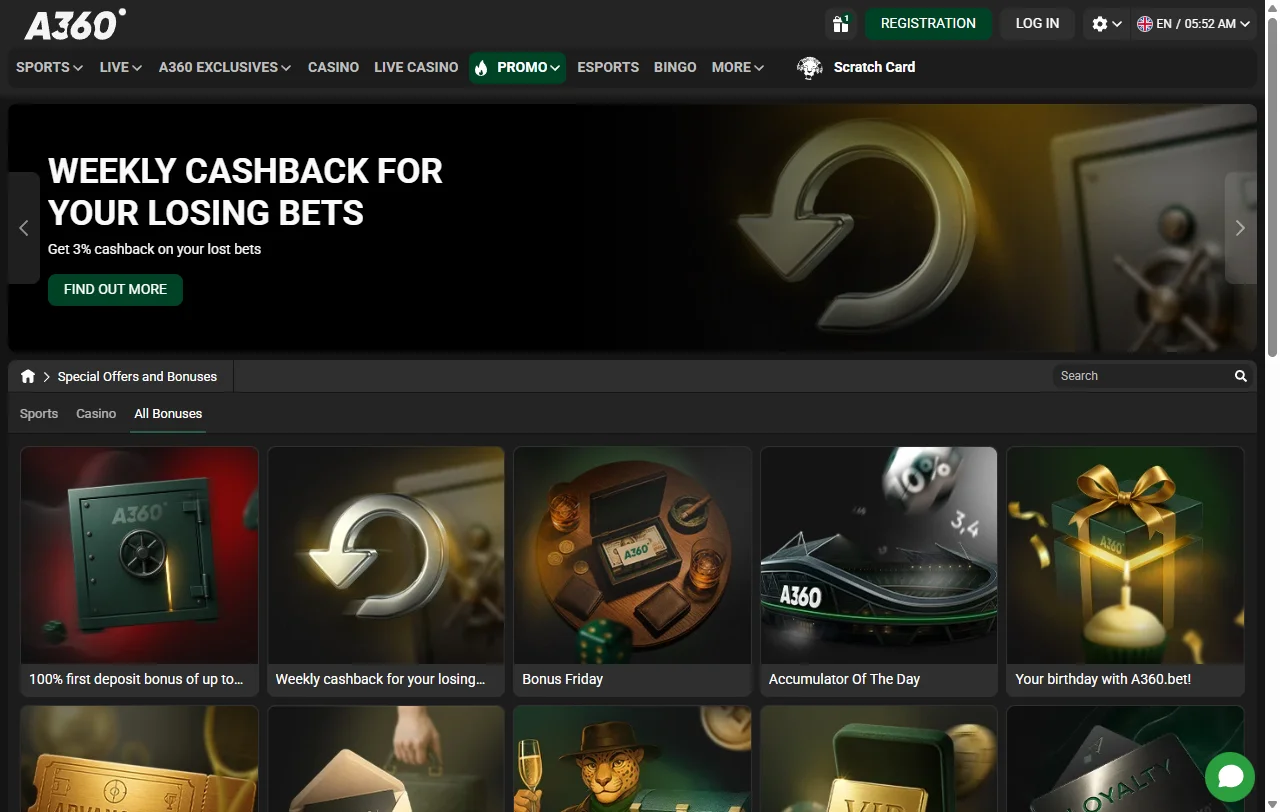 Bonos promociones bienvenida A360 Casino España