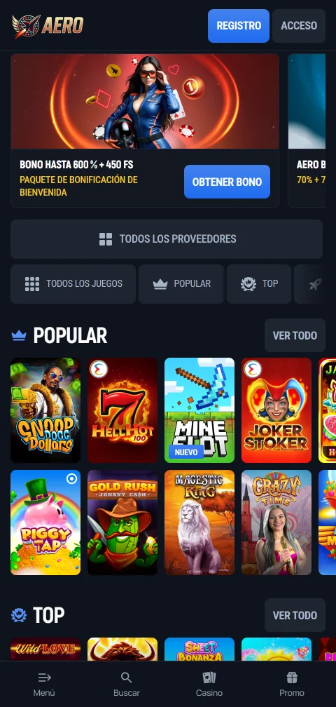 Acceso móvil juegos AeroBet casino España dispositivos