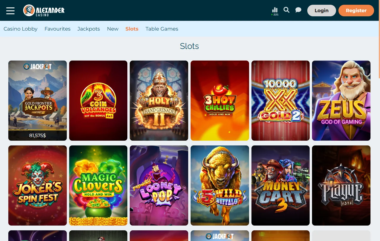 Selección juegos y proveedores Alexander Casino España destacados