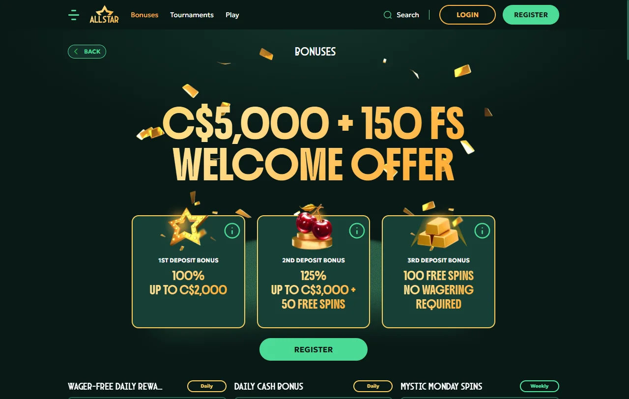 Slots tragaperras mesas disponibles AllStar casino España catálogo