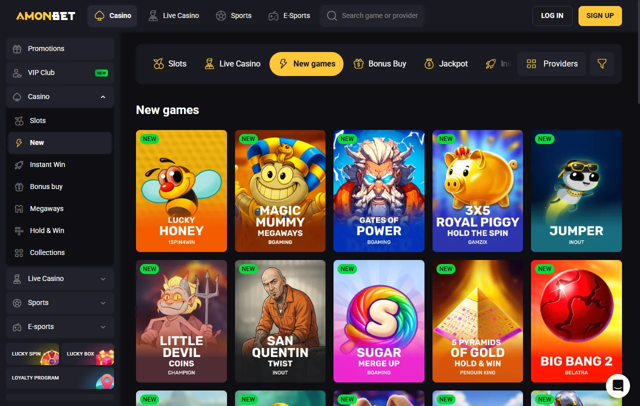 Selección juegos slots proveedores AmonBet casino España