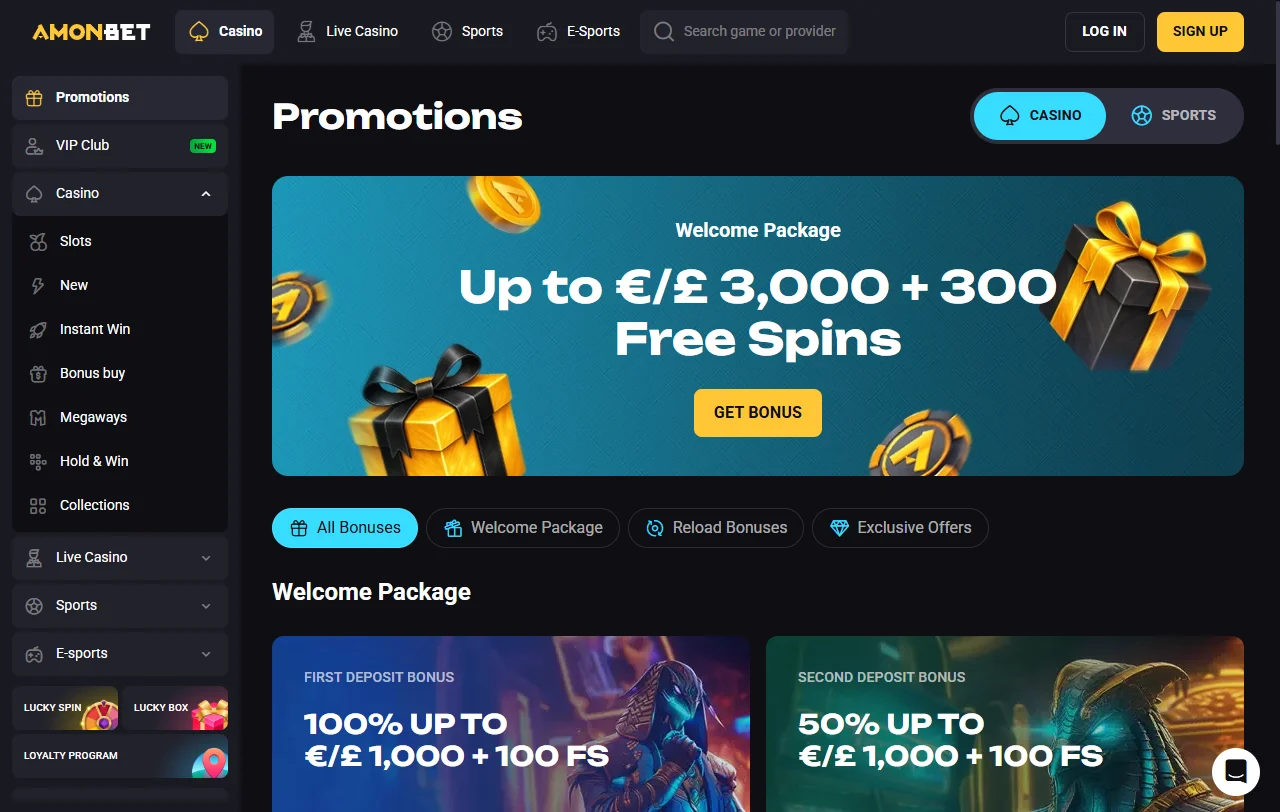 Promociones bonos bienvenida AmonBet casino España detallados