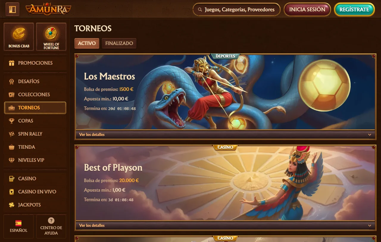 Selección juegos y proveedores AmunRa Casino España destacados
