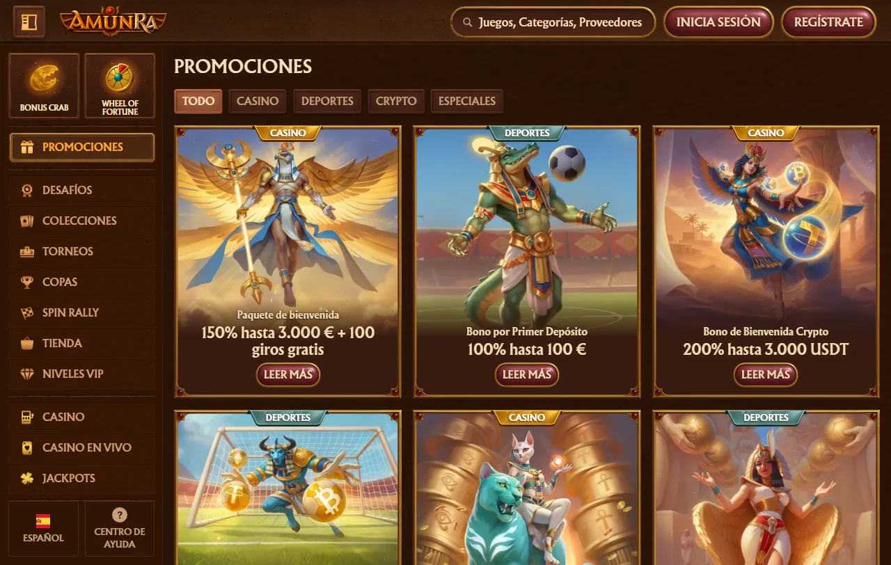 Promociones y bonos bienvenida AmunRa Casino España detallados