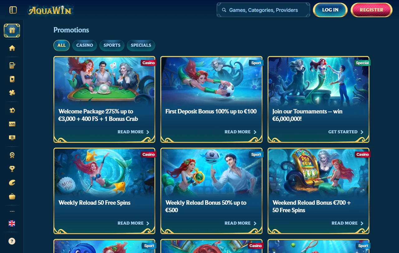 Bonos de bienvenida y promociones Aquawin Casino España