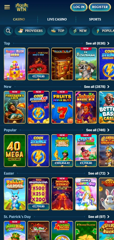 Métodos depósitos retiros en Aquawin Casino España móvil