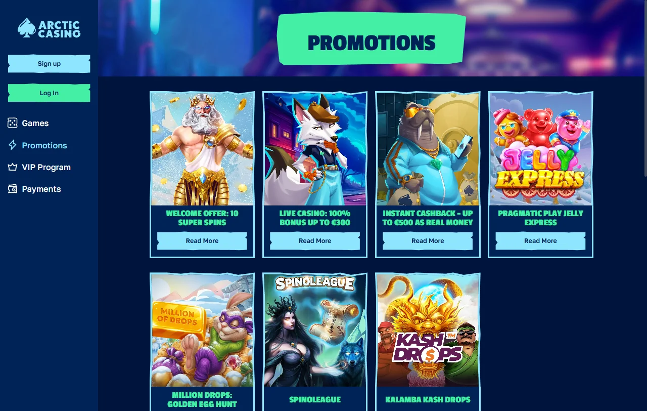 Bonos promociones bienvenida Arctic Casino España detallados