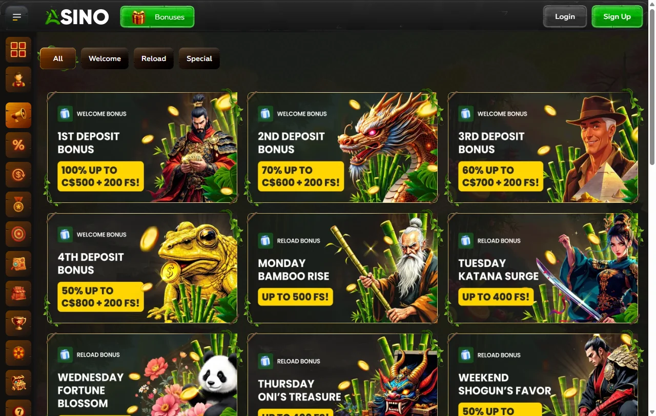 Asino Casino bonos y ofertas de bienvenida visibles