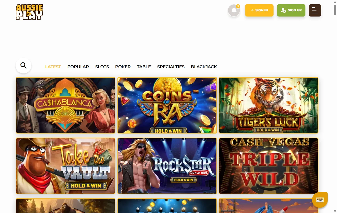Aussie Play Casino catálogo de juegos y proveedores destacados