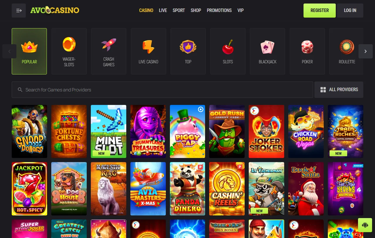 Slots tragaperras y juegos disponibles AvoCasino casino España