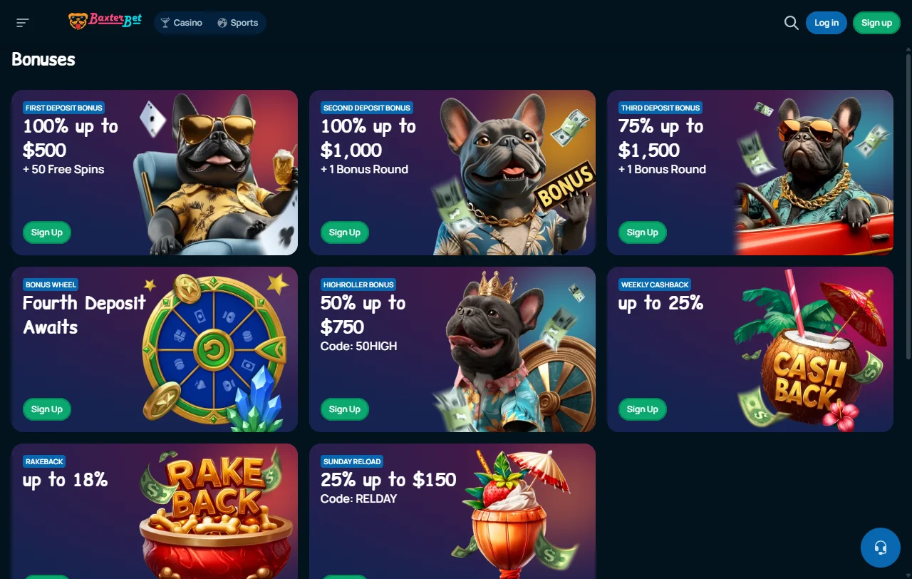 Baxterbet Casino catálogo de juegos con slots y vivo