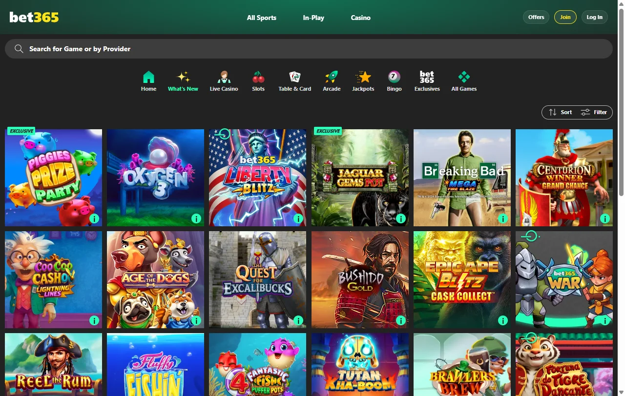 Slots online y juegos mesa en bet365 Casino España catálogo