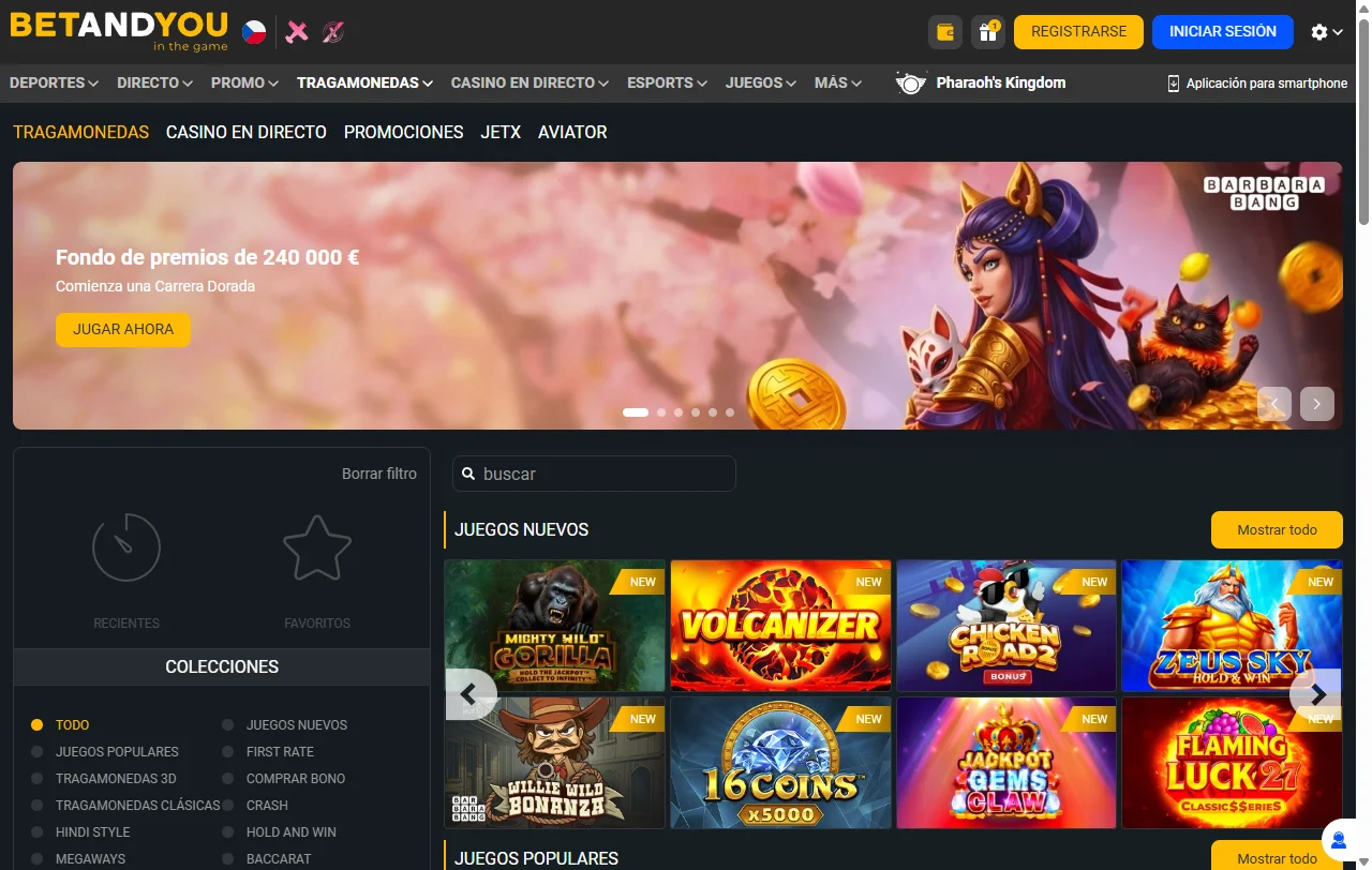 Juegos slots mesas live BetAndYou casino España catálogo