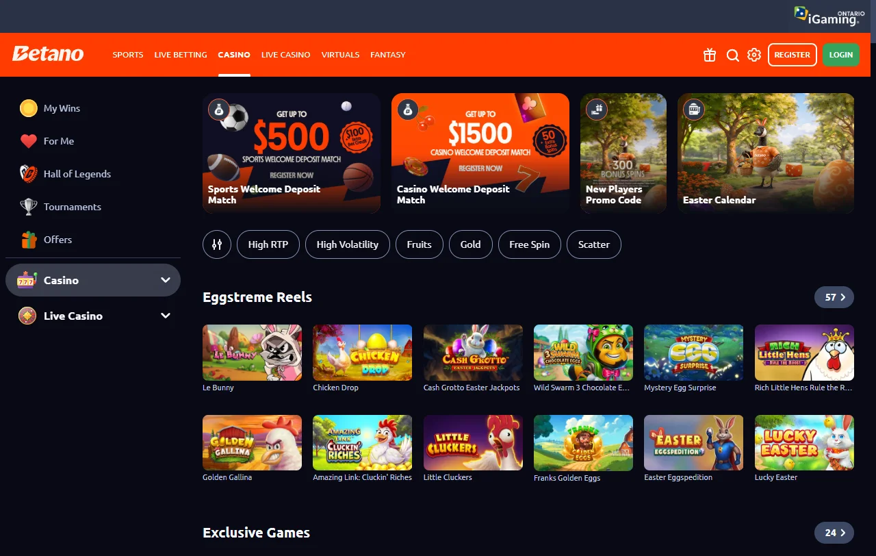 Selección juegos slots y proveedores Betano Casino España