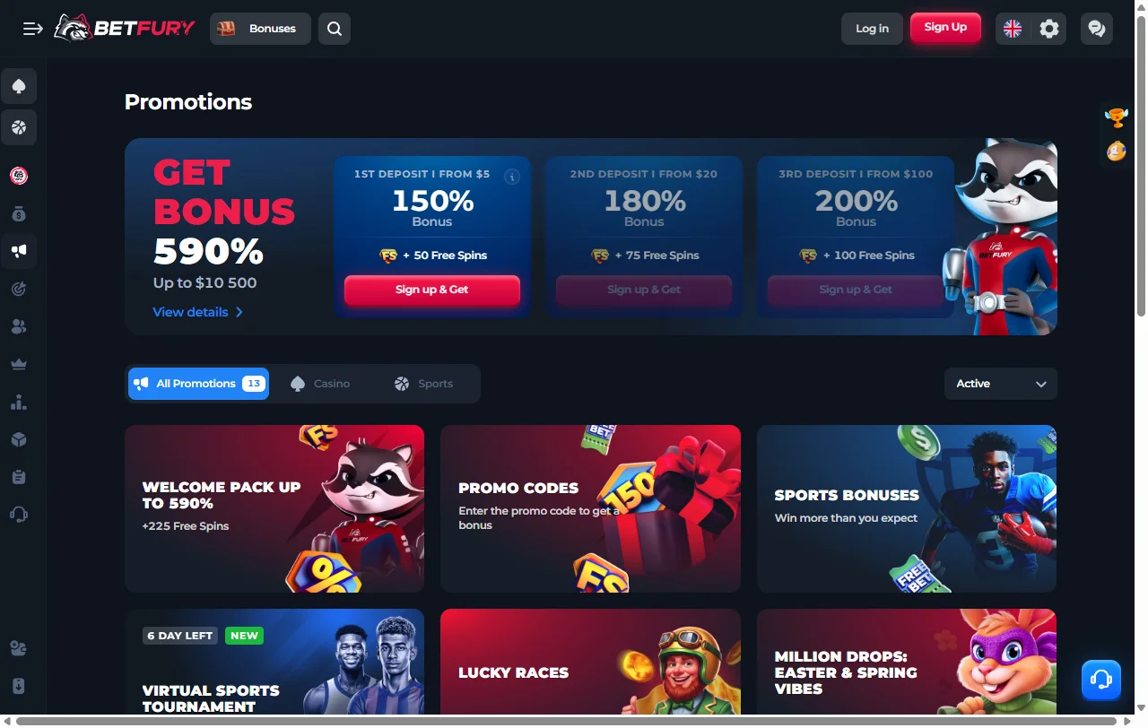 BetFury casino análisis de slots, mesas y live casino