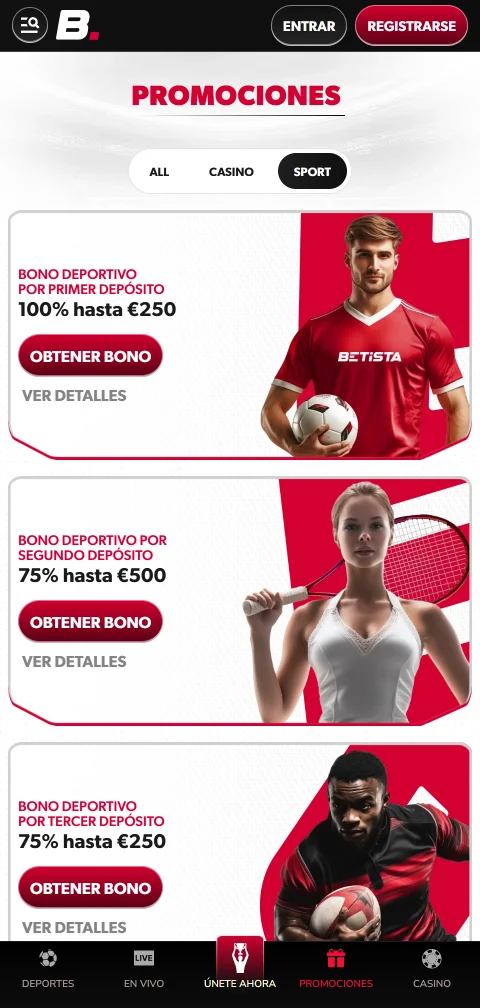 Métodos de depósito y retiro aceptados en Betista casino España para España