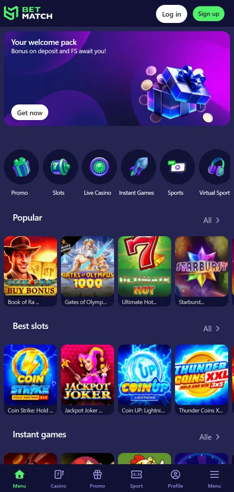 Acceso móvil a Betmatch Casino desde cualquier navegador moderno