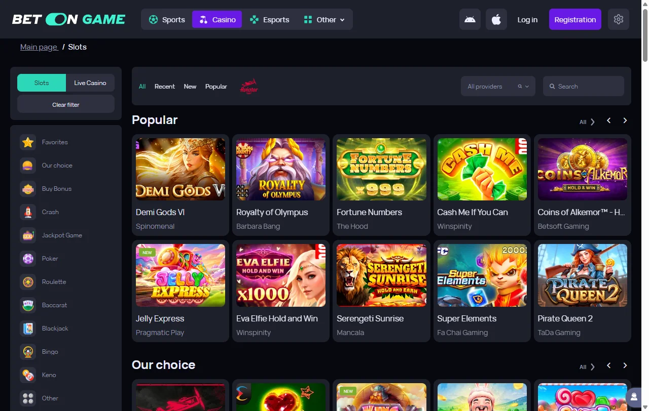 BetOnGame Casino catálogo de juegos, slots y casino en vivo