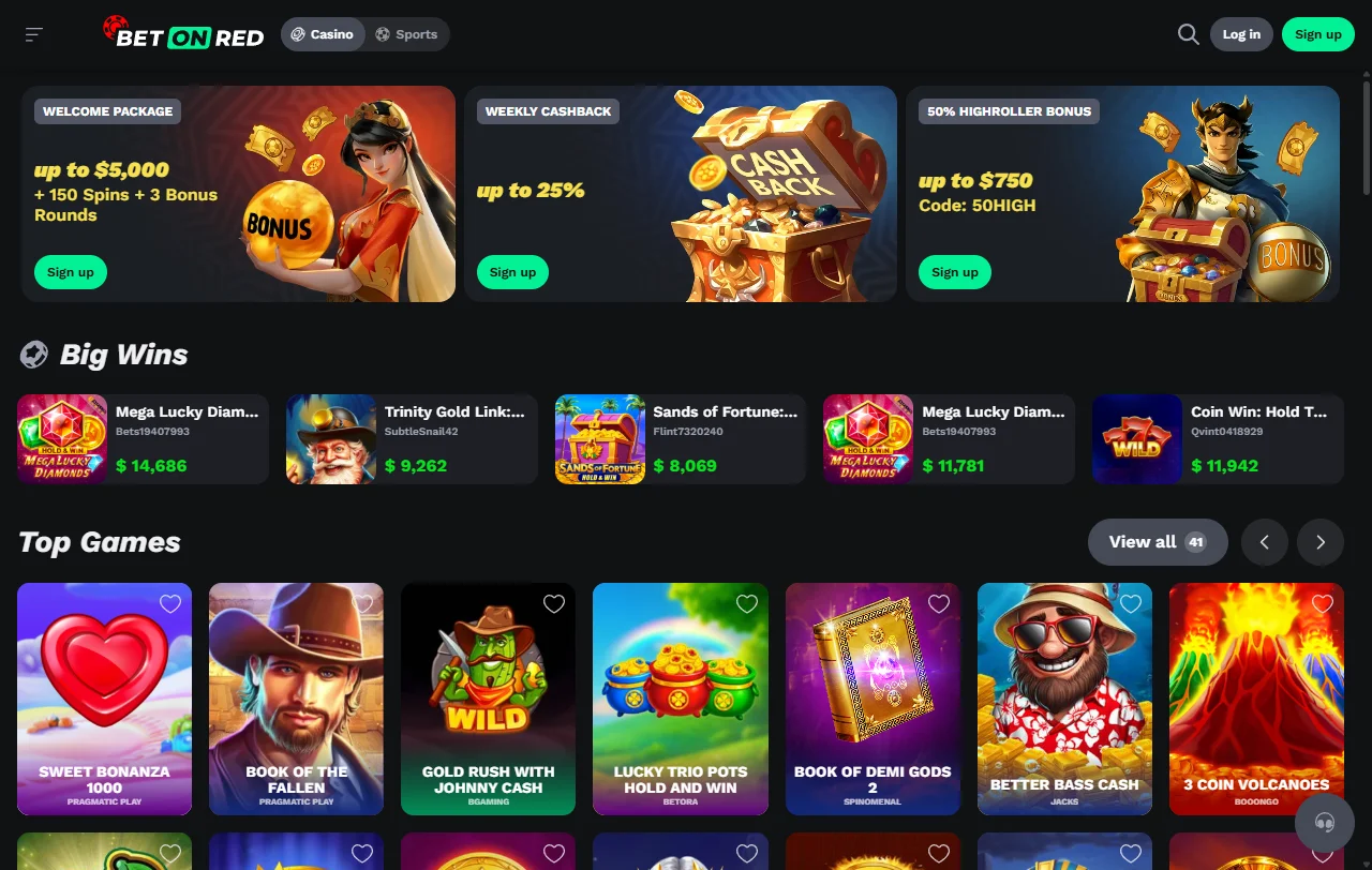 Oferta de juegos y proveedores en BetOnRed Casino