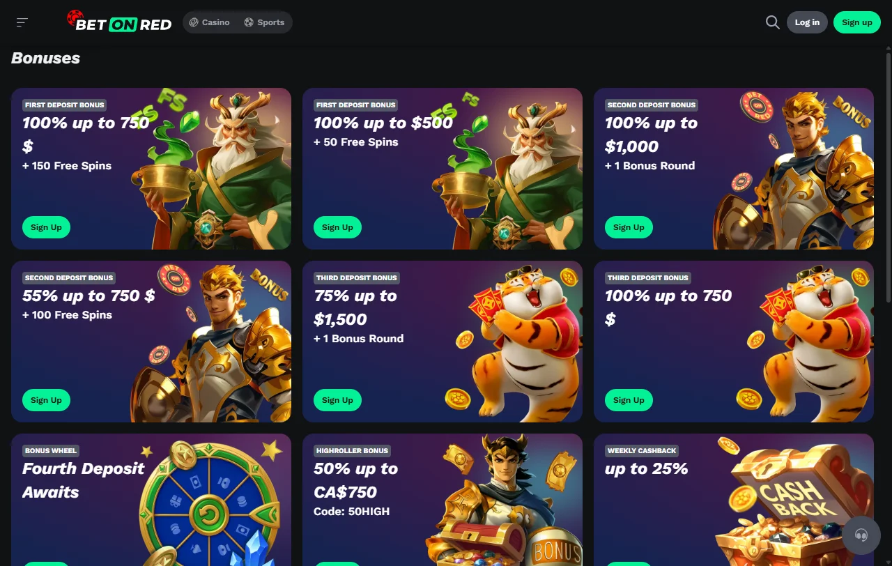 Bonos y promociones disponibles en BetOnRed Casino