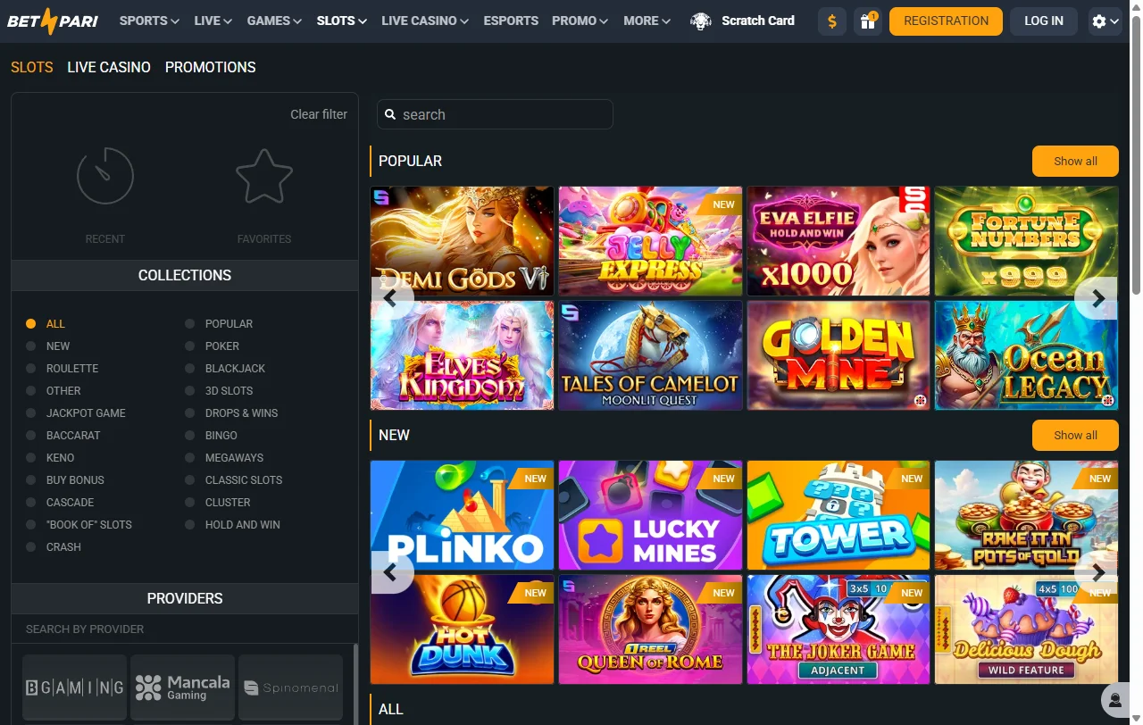 Oferta de juegos y entretenimiento en Betpari Casino