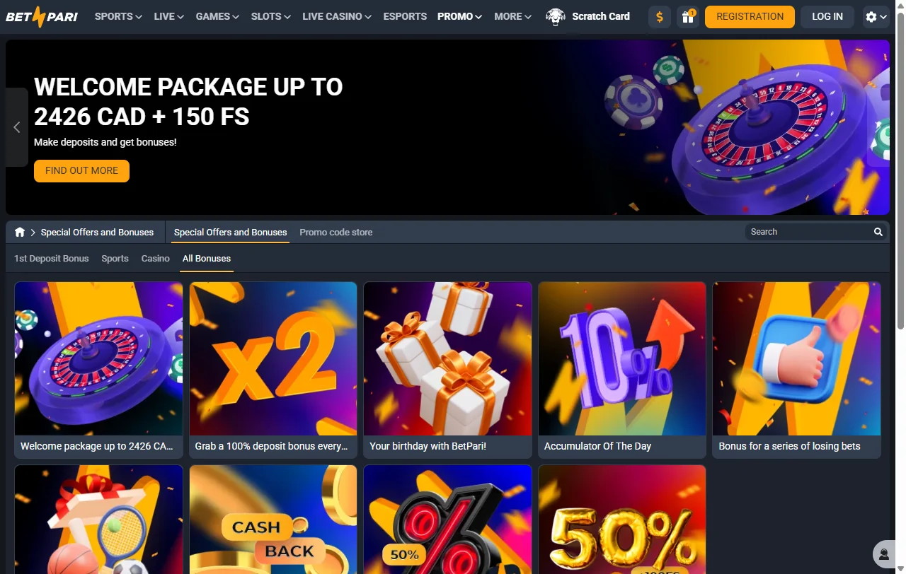 Bonos y promociones revisados en Betpari Casino