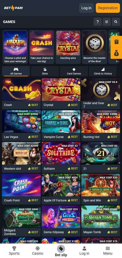 Experiencia móvil de Betpari Casino para jugar en España