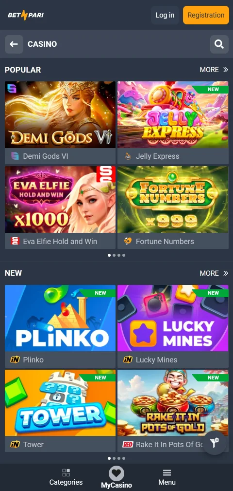 Depósitos y retiradas disponibles en Betpari Casino