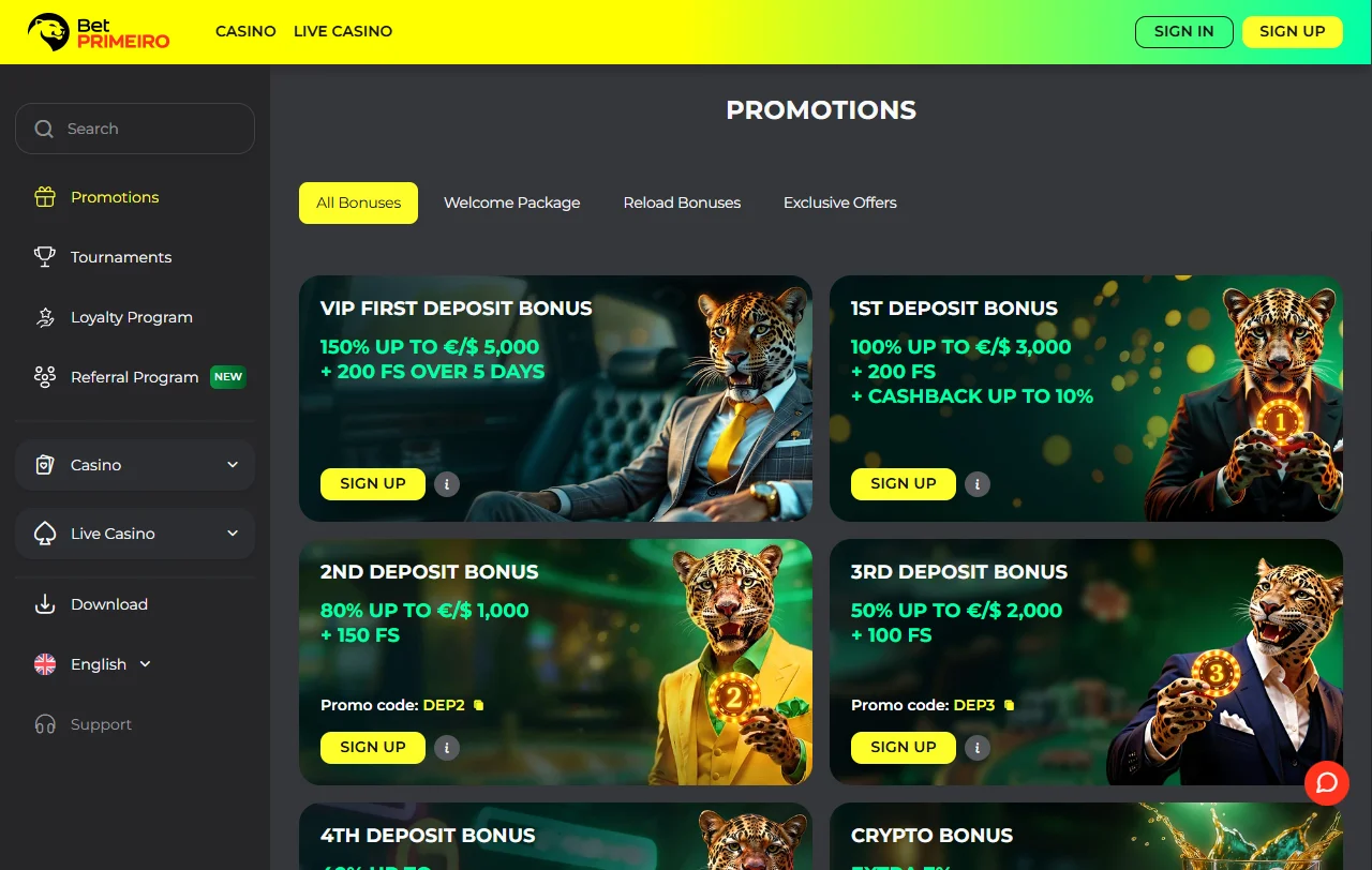Juegos y proveedores destacados en BetPrimeiro Casino