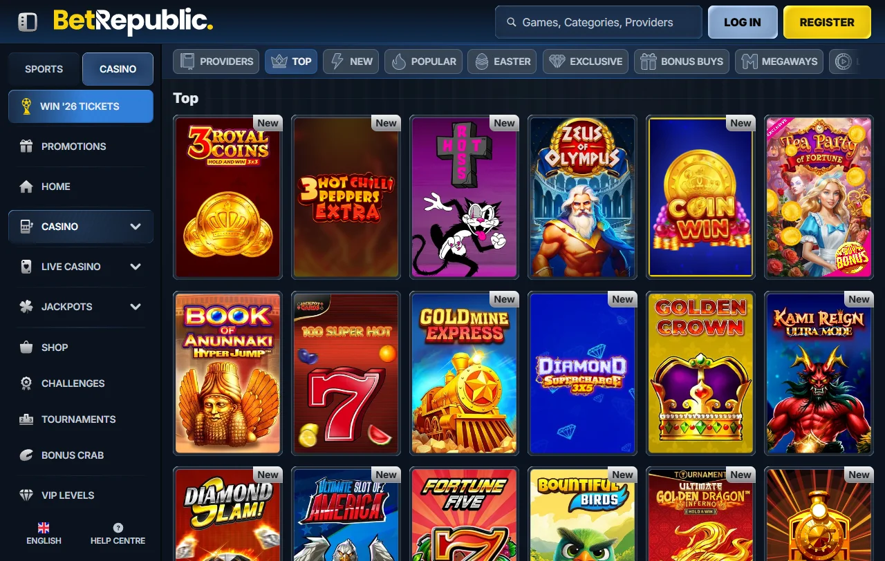 BetRepublic Casino juegos, slots y oferta de entretenimiento