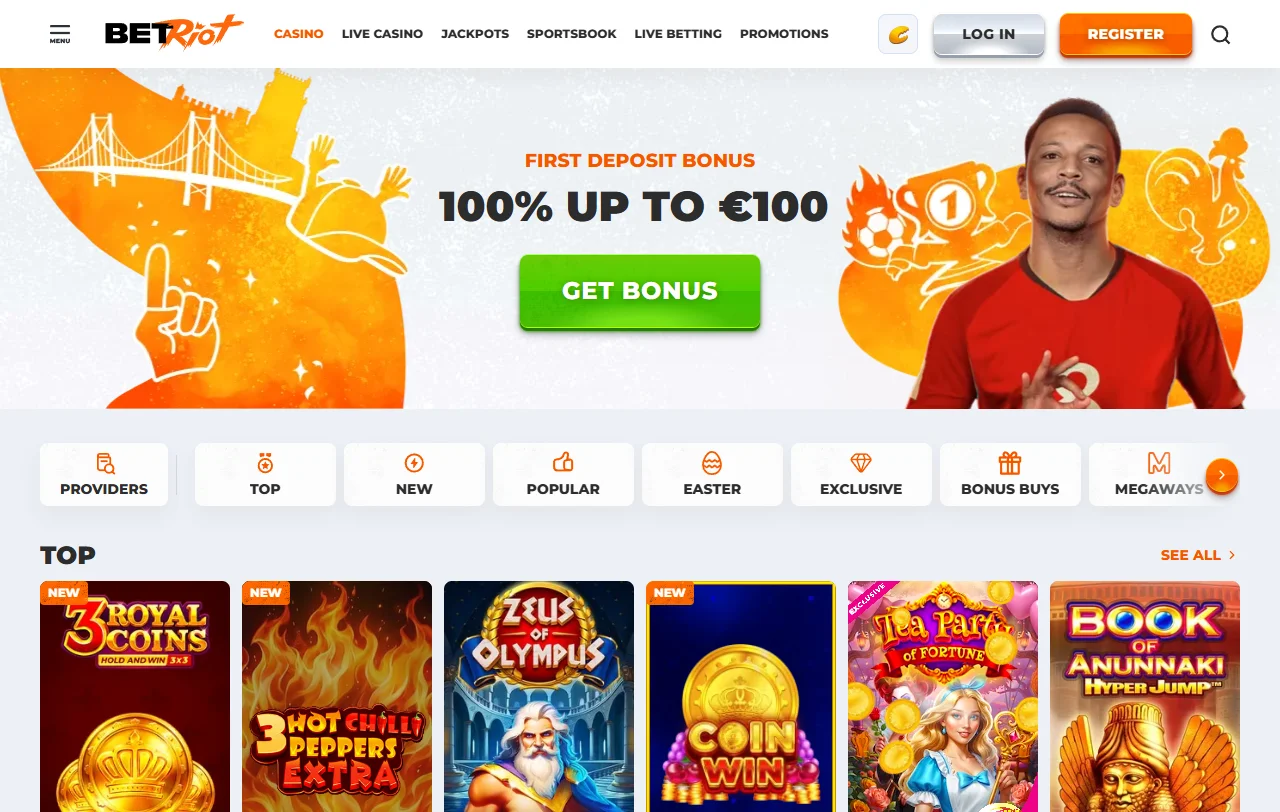 Oferta de juegos y proveedores de BetRiot Casino