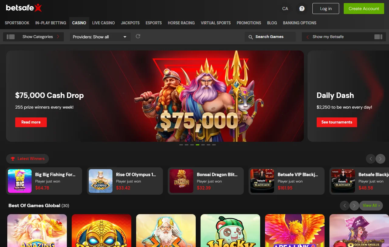 Betsafe Casino con oferta amplia de juegos y mesas en vivo