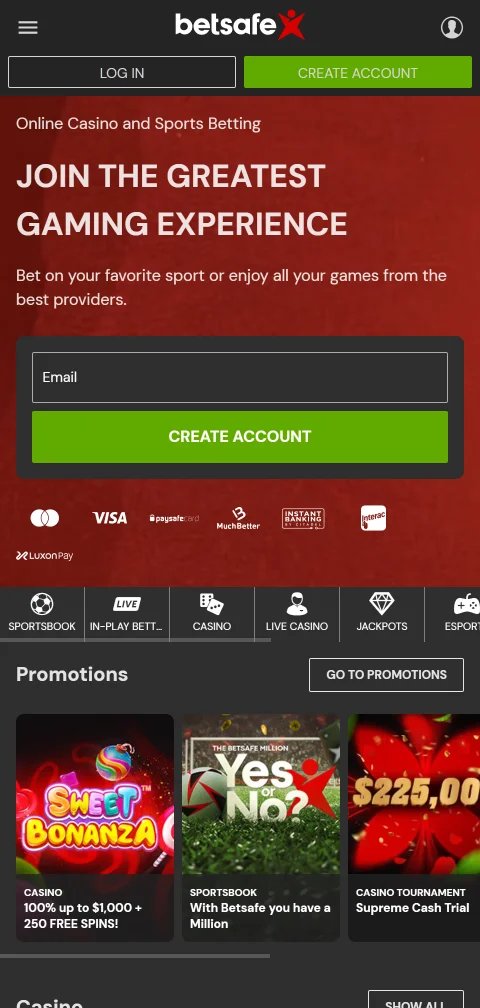 Betsafe Casino adaptado al juego móvil desde navegador