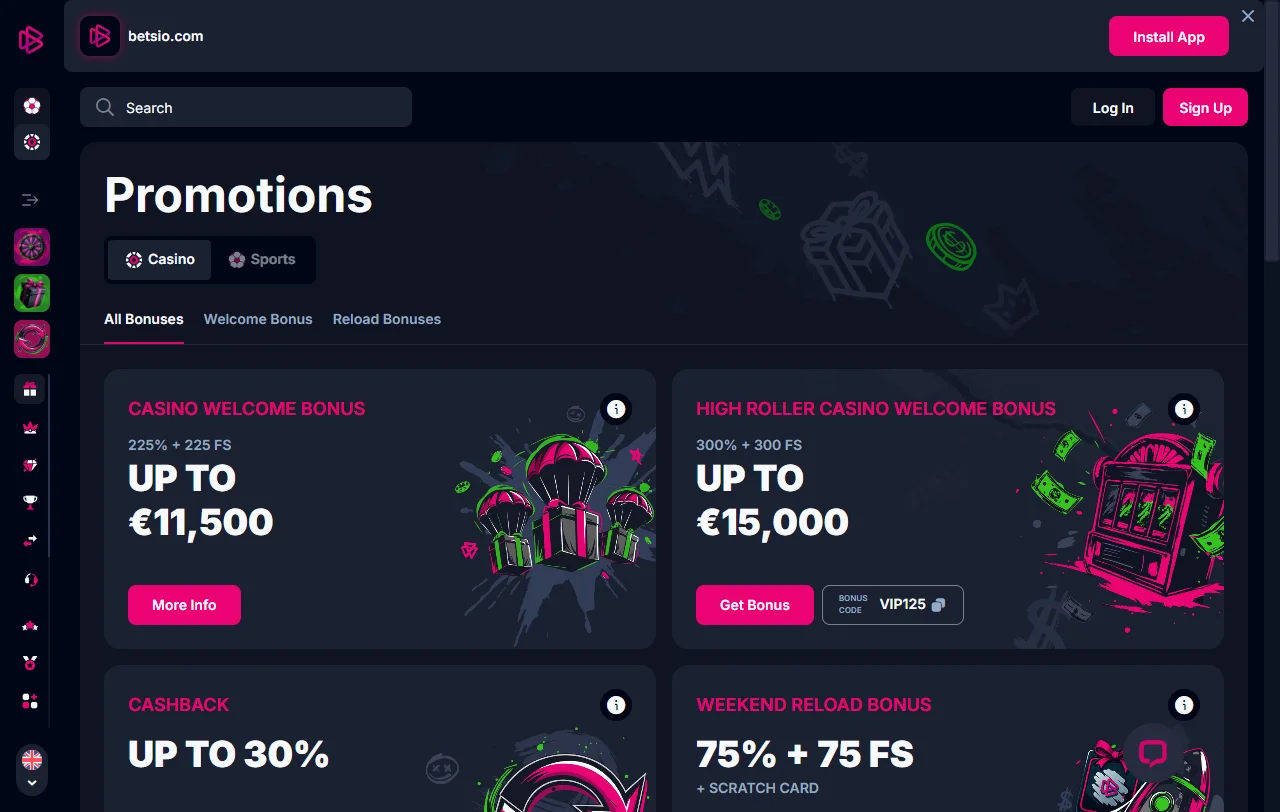 Betsio Casino juegos y catálogo de entretenimiento