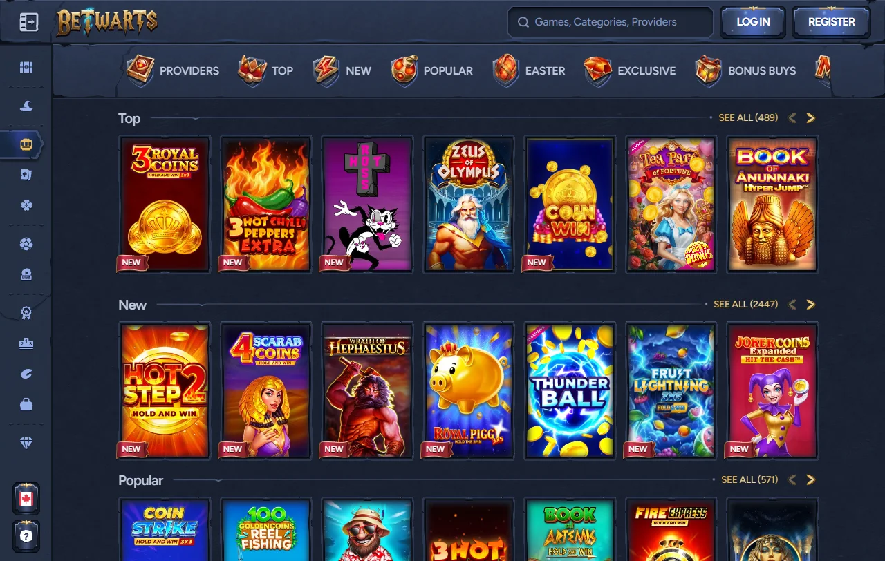 Betwarts Casino juegos, slots y oferta de entretenimiento