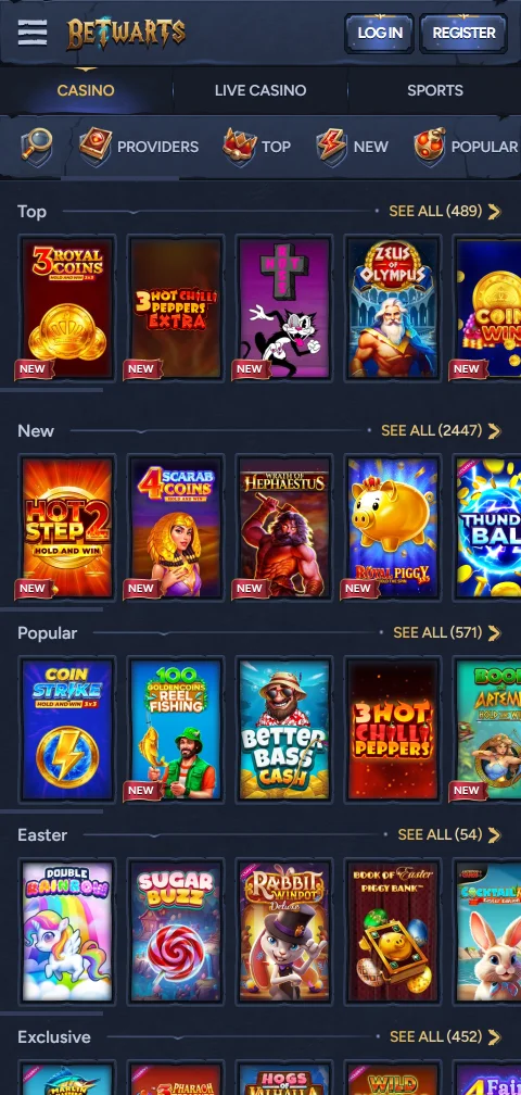 Betwarts Casino depósitos, retiradas y métodos de pago