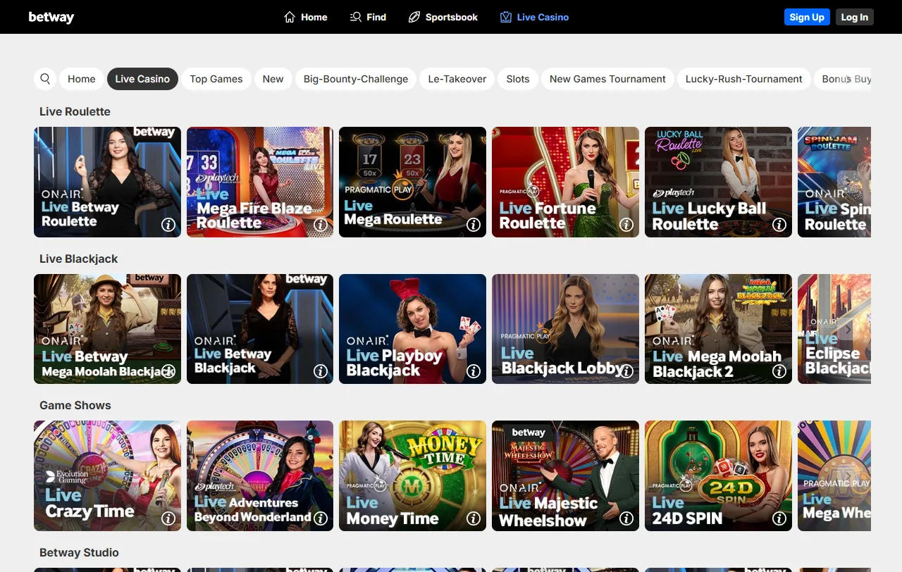 Selección de juegos y proveedores en Betway Casino España