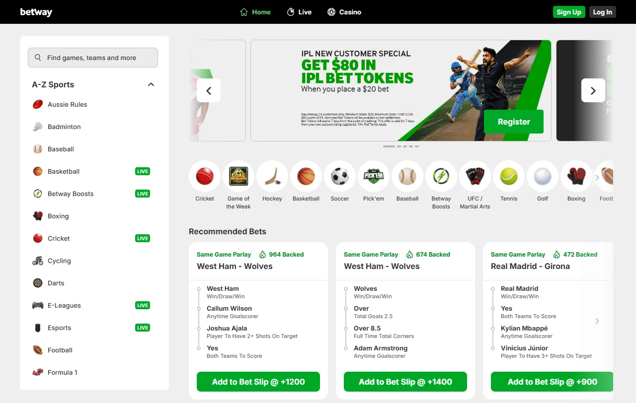 Promociones y bonos disponibles en Betway Casino España