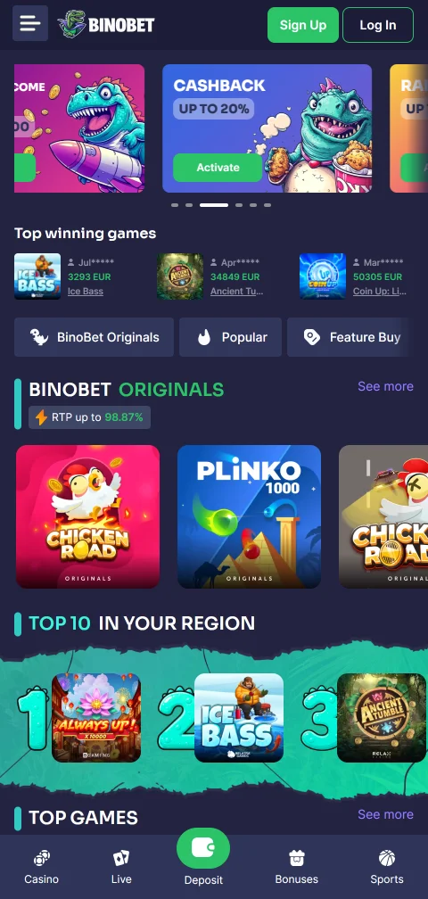 Acceso móvil gaming Binobet Casino España smartphones