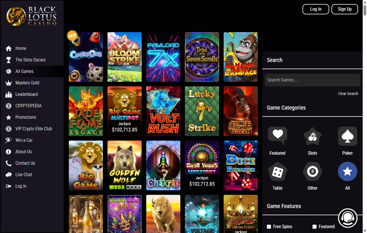 Juegos y catálogo disponibles en Black Lotus Casino