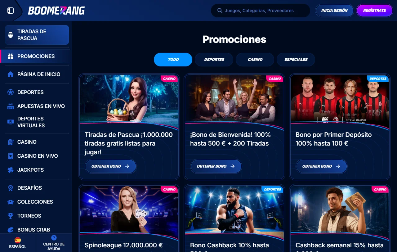 Catálogo slots y juegos en Boomerang casino España destacados