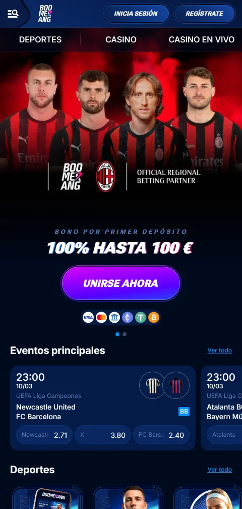 Acceso móvil optimizado Boomerang casino España smartphones