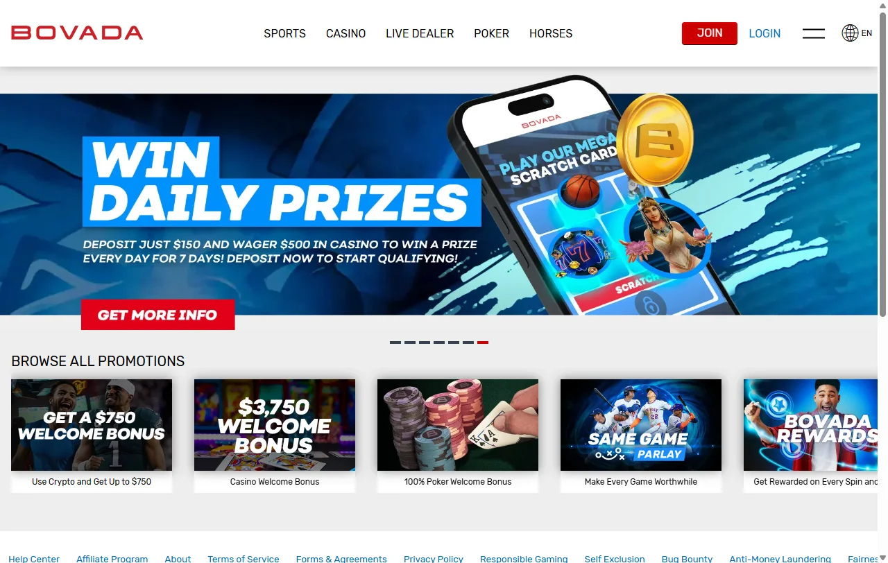 Bovada Casino con bonos, promociones y условия de bienvenida