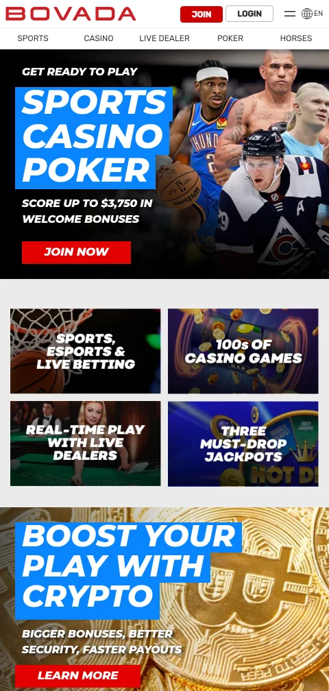 Bovada Casino en móvil con acceso web optimizado